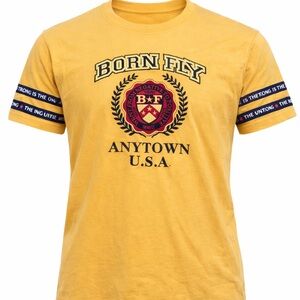 Born Fly “Anytown USA” Graphic Tee 3XL Yellow Streetwear Shirt